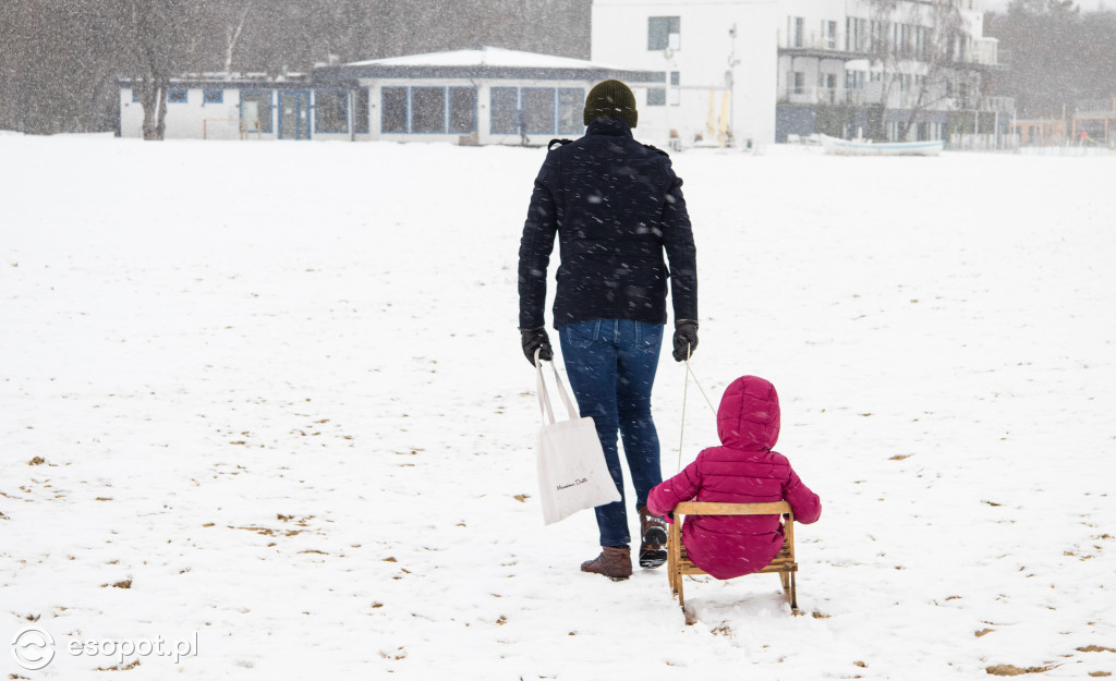 Narty, sanki i spacery: weekendowe tłumy na plaży w Sopocie [FOTO]