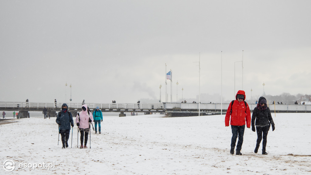 Narty, sanki i spacery: weekendowe tłumy na plaży w Sopocie [FOTO]