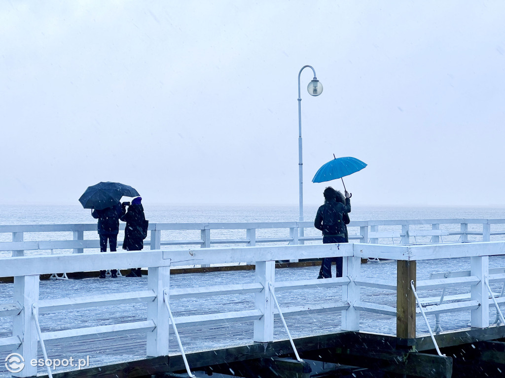 Sopot zachwyca klimatem nawet w brzydką pogodę! Deszcz ze śniegiem w kurorcie [FOTO]