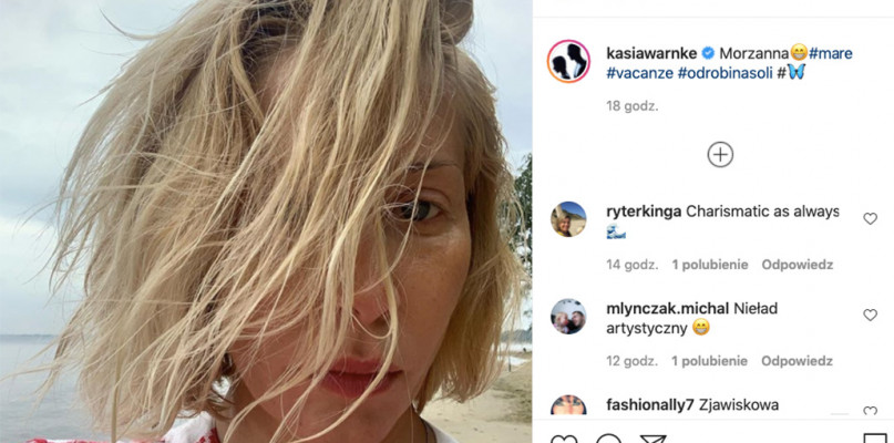Plażowe fale na głowie Katarzyny Warnke - aktorka odpoczywa w Sopocie