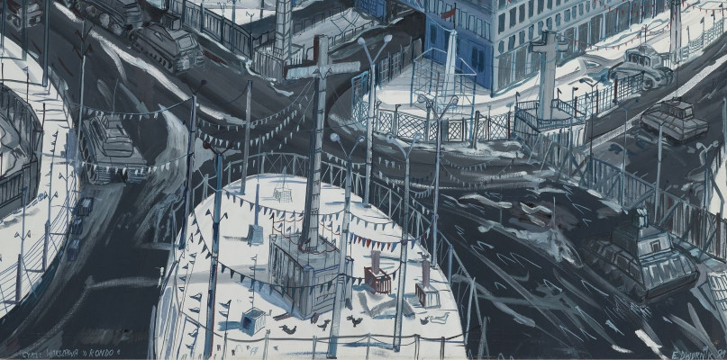 Edward Dwurnik, plac Zamkowy z cyklu Warszawa "Rondo", 1981, akryl, płótno, 97x142 cm. Fot. Tomasz Maryks