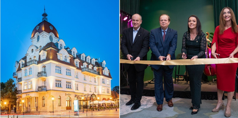 Po lewej: Hotel Rezydent Sopot MGallery. Po prawej: Piotr Bagiński, Prezes Zarządu Rezydent SA Przemysław Lech Figarski, Joanna Wolny, SVP Operations Accor Eastern Europe Sabina Bartyzel