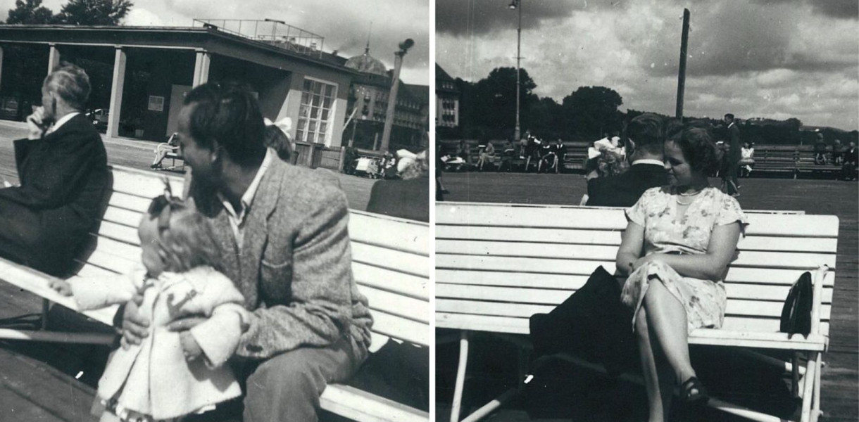 Po lewej: Marian Sztobryn z córką Marzeną na molo, Sopot lata 50. XX w. Po prawej: Grażyna Sztobryn na molo, Sopot lata 50. XX w. / Materiały Muzeum Sopotu