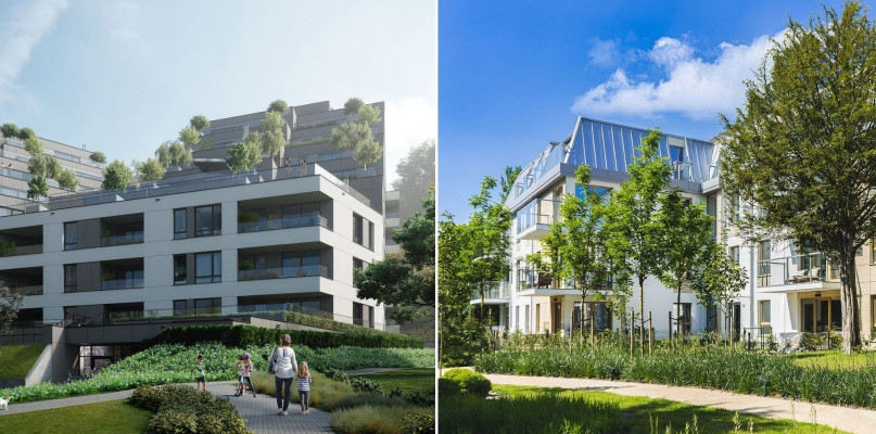 Po lewej: osiedle Leśna Sonata - wizualizacja, fot. Cordia Polska. Po prawej: Apartamenty Dolny Sopot, fot. Tree Development Group