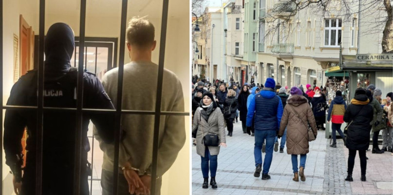 Po lewej: jeden z zatrzymanych, fot. Komenda Miejska Policji w Sopocie. Fot. po prawej: ul. Bohaterów Monte Cassino, fot. esopot.pl