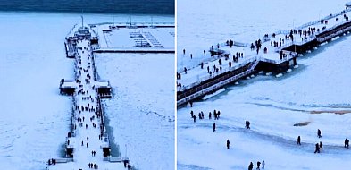 Spektakularny widok z Sopotu. Molo i skuty lodem Bałtyk z lotu ptaka [WIDEO]