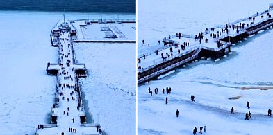 Spektakularny widok z Sopotu. Molo i skuty lodem Bałtyk z lotu ptaka [WIDEO]