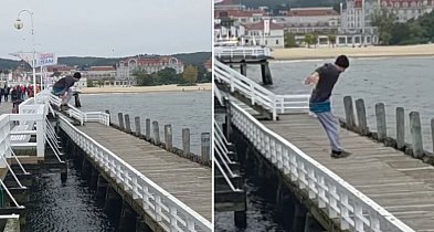 Ryzykował życie na molo w Sopocie! Szokujące nagranie trafiło do sieci [WIDEO]-36079