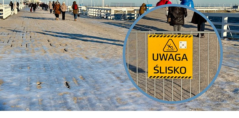 Uważajcie! Sopockie molo zmieniło się w lodowisko, dla niektórych to dobra zabawa