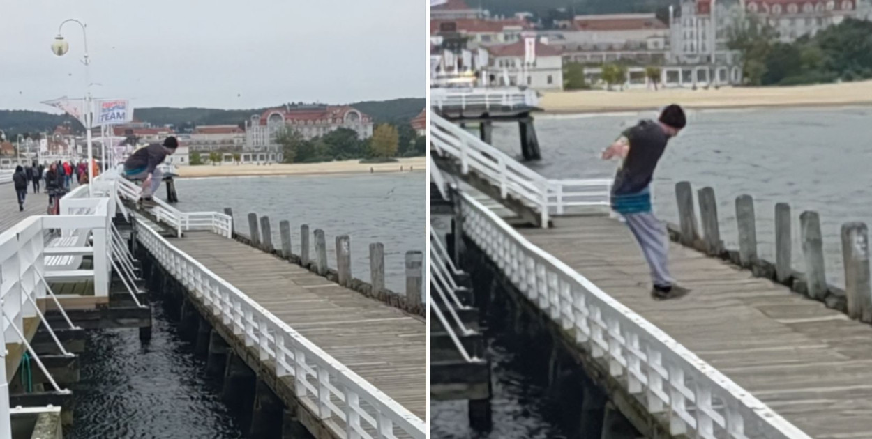 Ryzykował życie na molo w Sopocie! Szokujące nagranie trafiło do sieci [WIDEO]