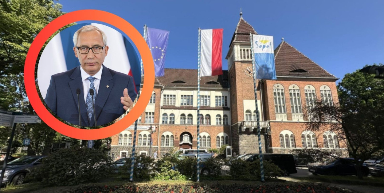 Zdjęcie w tle: fot. esopot.pl. Zdjęcie w okręgu: poseł Kazimierz Smolińsk, fot. P. Tracz Kancelaria Premiera - Prezentacja programu Mieszkanie+.