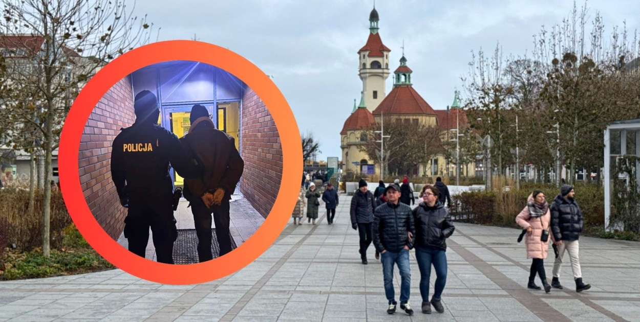 Zdjęcie w okręgu: fot. Komenda Miejska Policji w Sopocie. Zdjęcie w tle: fot. esopot.pl