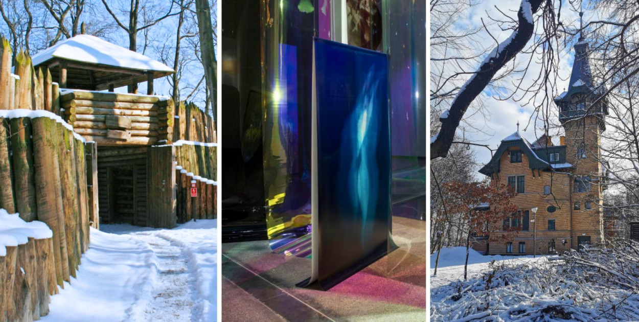 Od lewej: materiały prasowe Grodziska w Sopocie, materiały prasowe PGS Sopot (Izabela Pluta, Like folds in water (caustic network), fotografie chromogeniczne, tusz lateksowy na bazie wody na papierze syntetycznym, folia), Goyki 3 Art Inkubator.