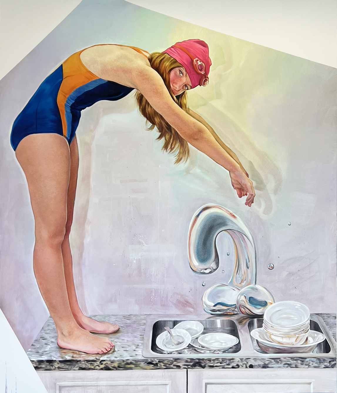 Trening, olej na płótnie, 180 x 150 cm, 2024 Kolekcja Radka Kotarskiego.