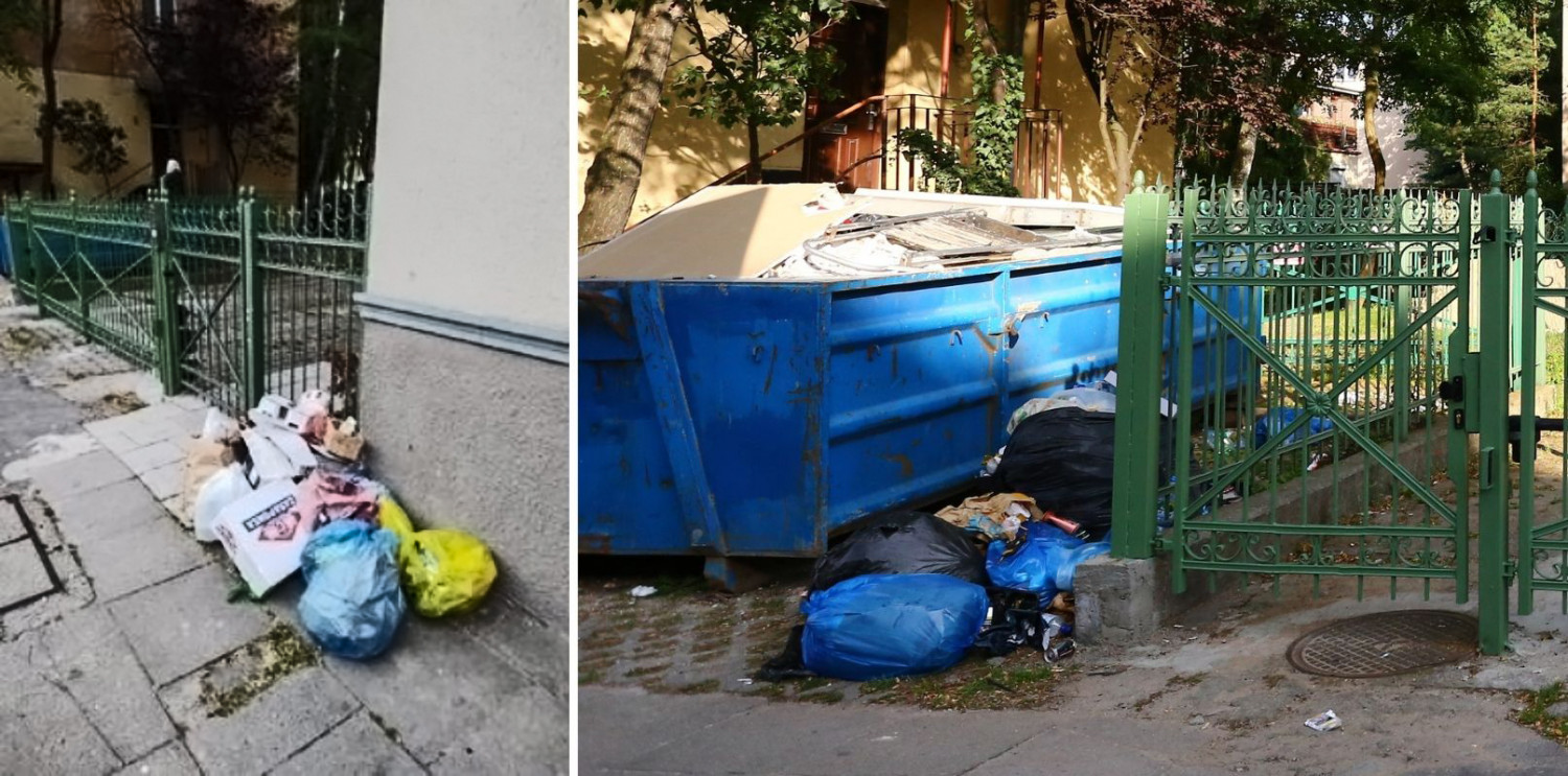 Po lewej: śmieci nieopodal furtki przy kamienicy nr 5. Po prawej: śmieci przy kamienicy nr 1
