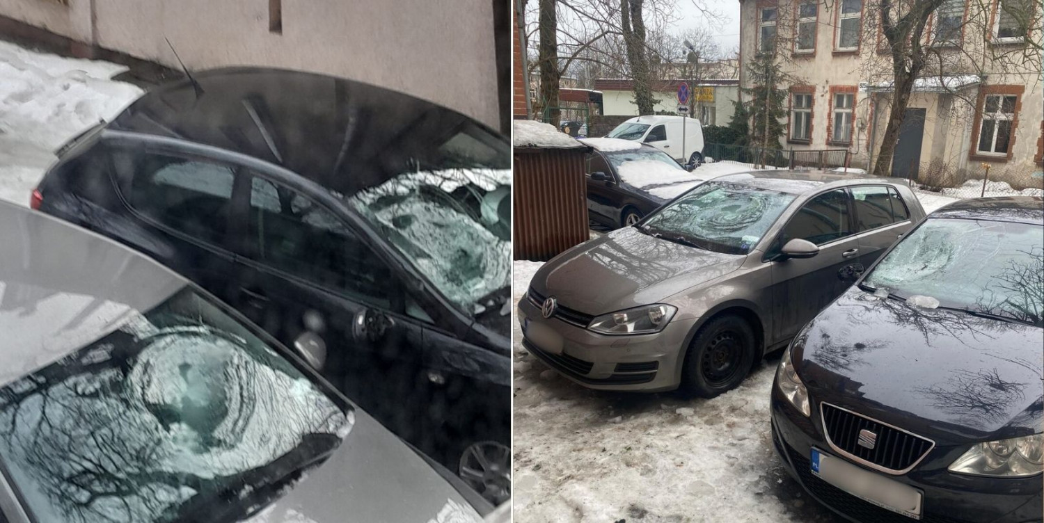 Uszkodzone samochody przy Al. Niepodległości 825. Zdjęcia nadesłane przez poszkodowanego..