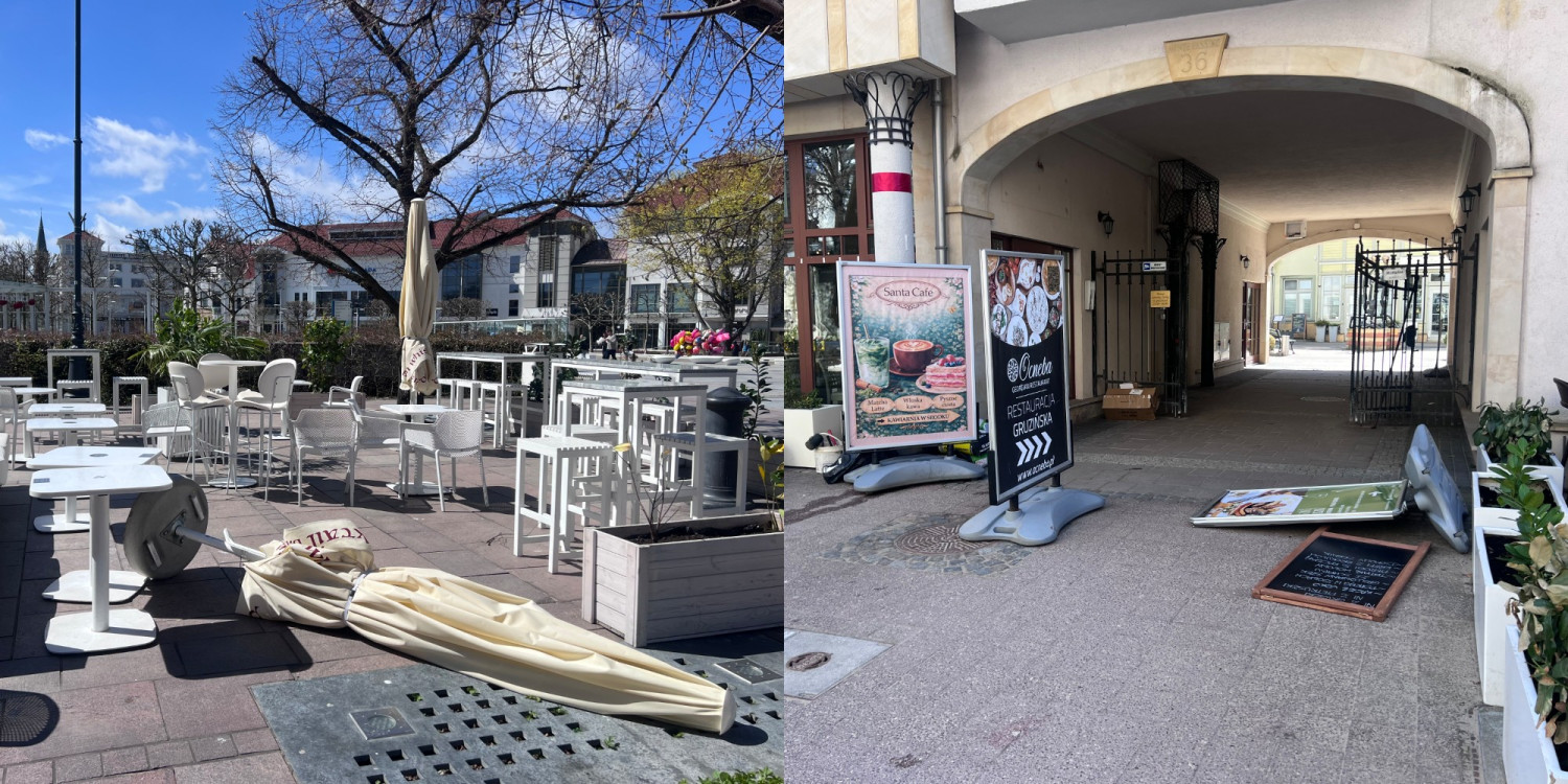 Przewrócone potykacze, uszkodzone ogródki, fot. Esopot.pl 