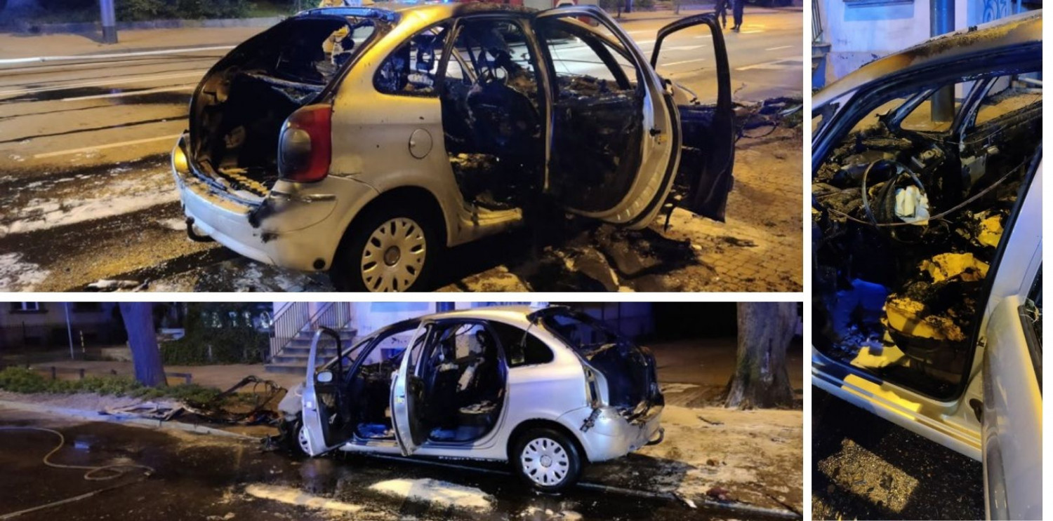Samochód, w którym wybuchł pożar. Fot. KM PSP w Sopocie