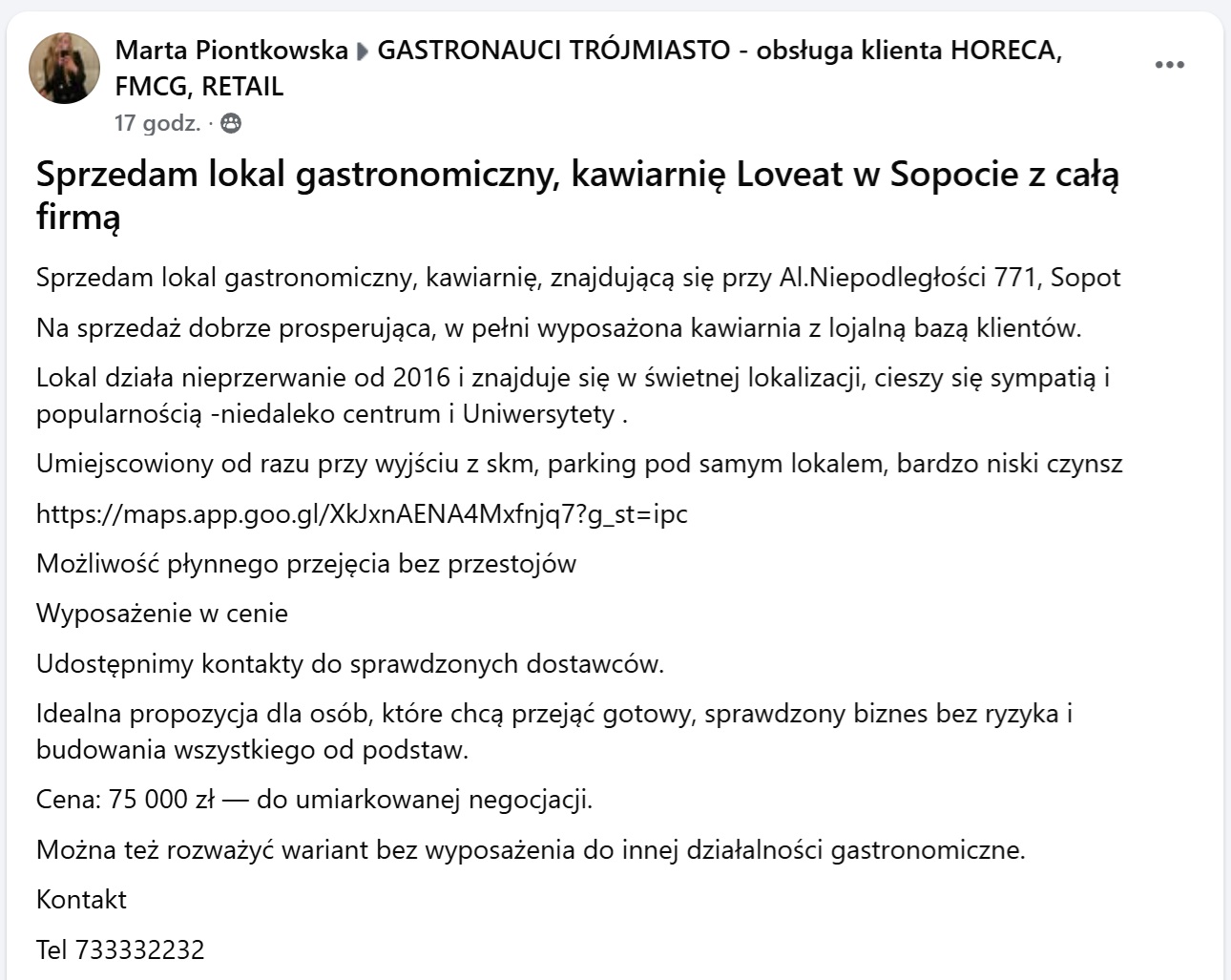 Źródło: Facebook, GASTRONAUCI TRÓJMIASTO - obsługa klienta HORECA, FMCG, RETAIL
