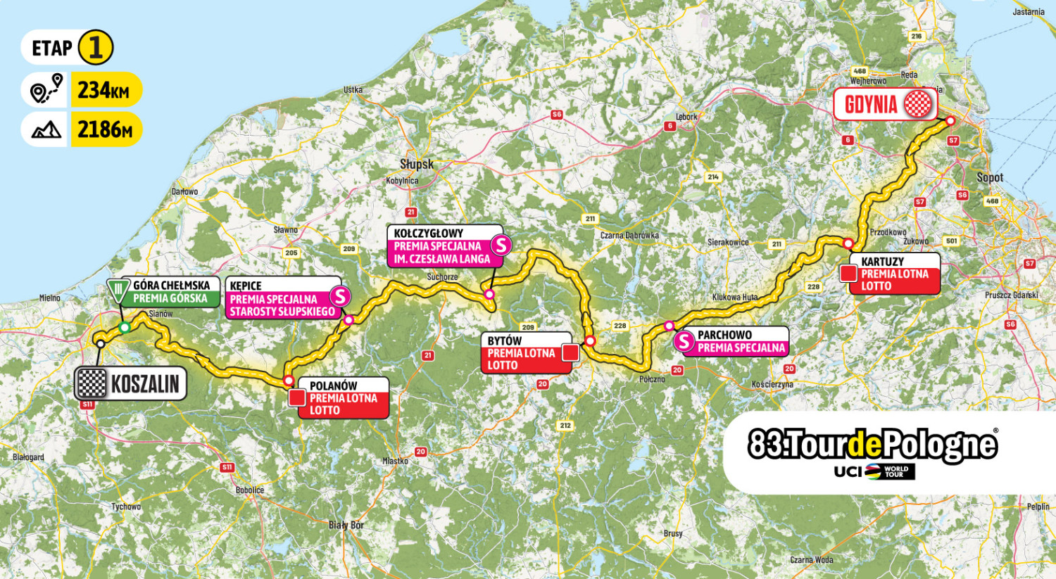 Mapa pierwszego etapu 83. Tour de Pologne UCI WorldTour. Graf. materiały prasowe