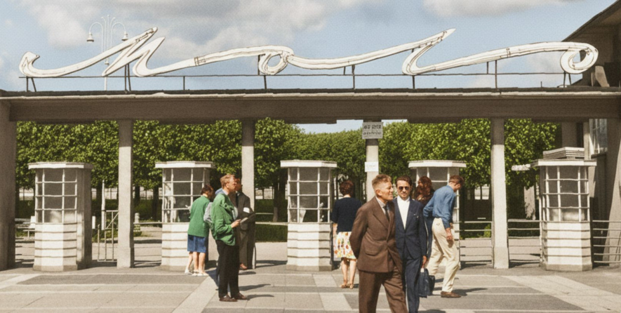 Historyczny, neonowy napis Molo z lat 50. Fot. Archiwum Państwowe w Gdańsku Oddział w Gdyni (koloryzowane: Google AI Studio) Historyczny, neonowy napis Molo z lat 50. Fot. Archiwum Państwowe w Gdańsku Oddział w Gdyni (koloryzowane: Google AI Studio)