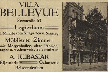 Willa Bellevue na reklamie pensjonatu z 1915 roku (BMS PAH), za: www.dawnysopot.pl.