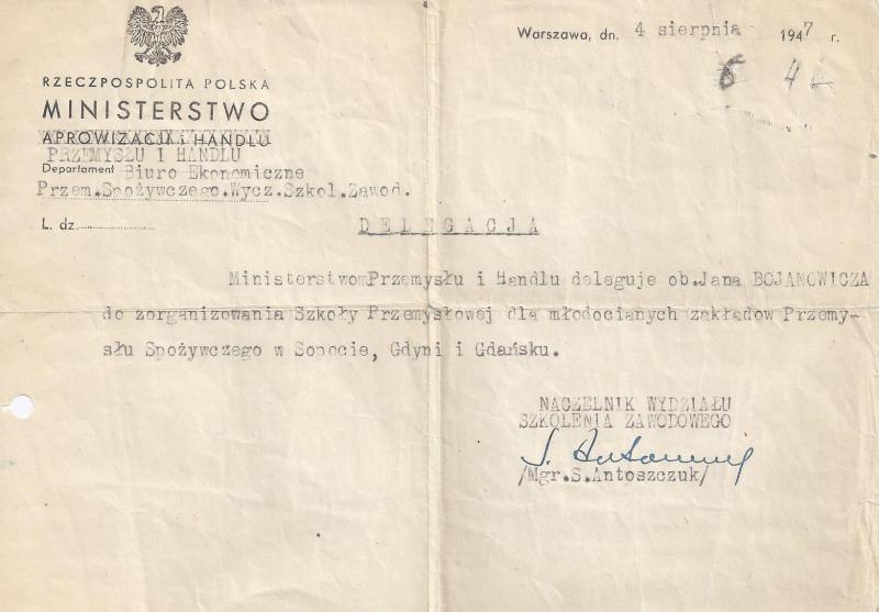 Poświadczenie wyjazdu służbowego, Warszawa 1947 r. / Materiały Muzeum Sopotu