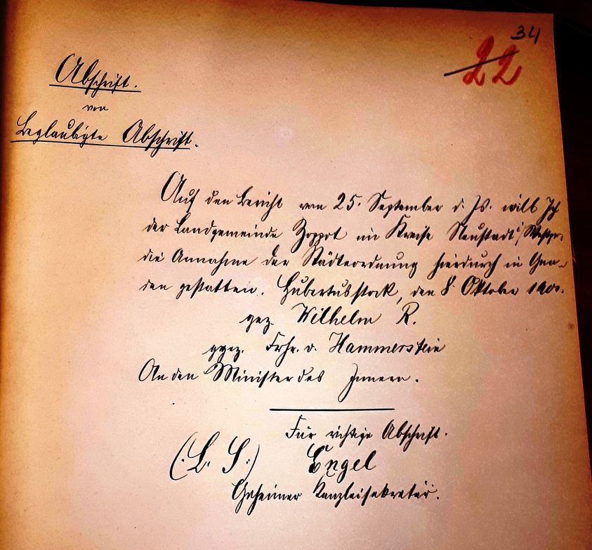 Na zdjęciu: odpis uwierzytelnionego odpisu nadania praw miejskich gminie wiejskiej Zoppot przez cesarza Wilhelma w dniu 8.10. 1901 r. ze skutkiem od 01.04.1902 r. Fot. Archiwum Państwowe w Gdańsku.