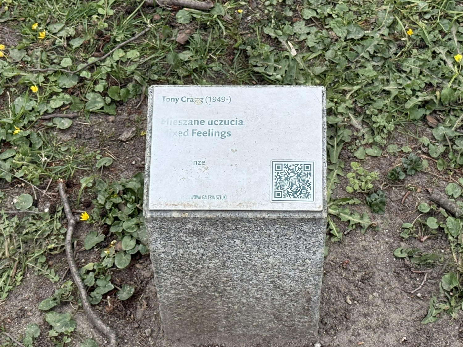 Tablica przy rzeźbie Mieszanego uczucia Tony'ego Cragga. Fot. esopot.pl