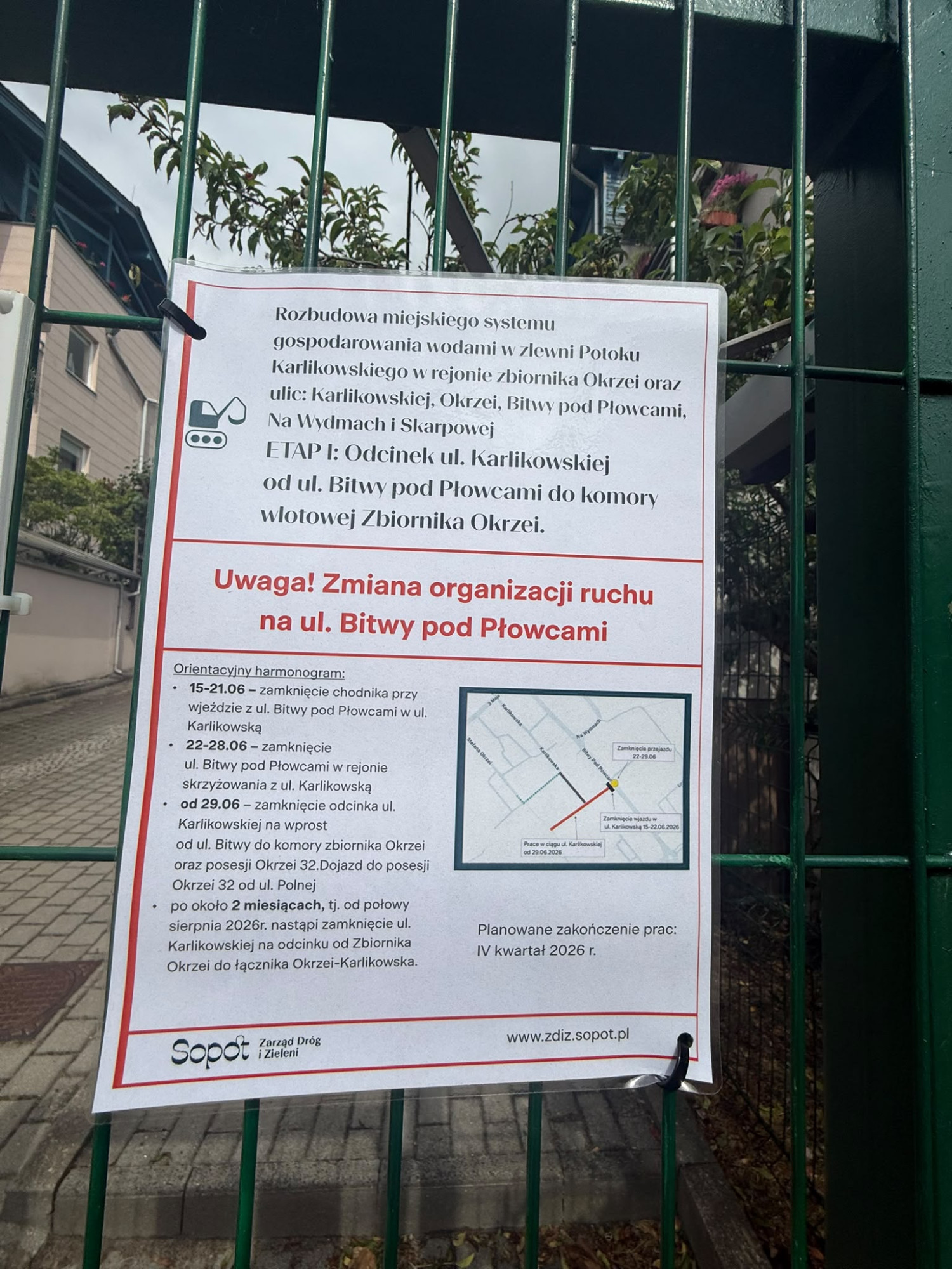 Informacja o planowanych utrudnieniach. Materiały Zarządu Dróg i Zieleni w Sopocie